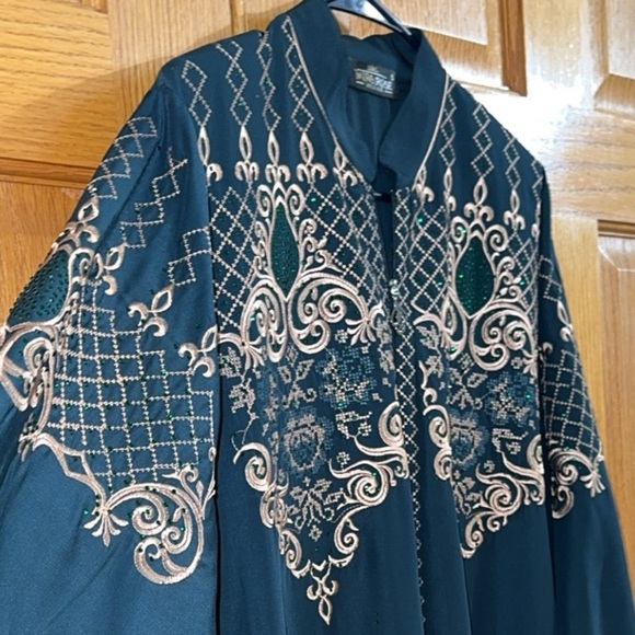 Women’s Plus Size Abaya in Green Gold Middle Eastern Dress Size 5 US 24W 4X NEW - Picture 7 of 10